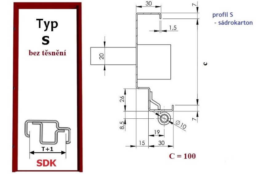 Zárubeň SH 90/10P (sádrokarton) - Stavební výplně Zárubně Ocelové Sádrokarton