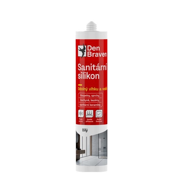 Silikon sanitární RED LINE 280ml bílý DEN BRAVEN - Barvy, laky a chemie Akryly, tmely a silikony Sanitární silikony