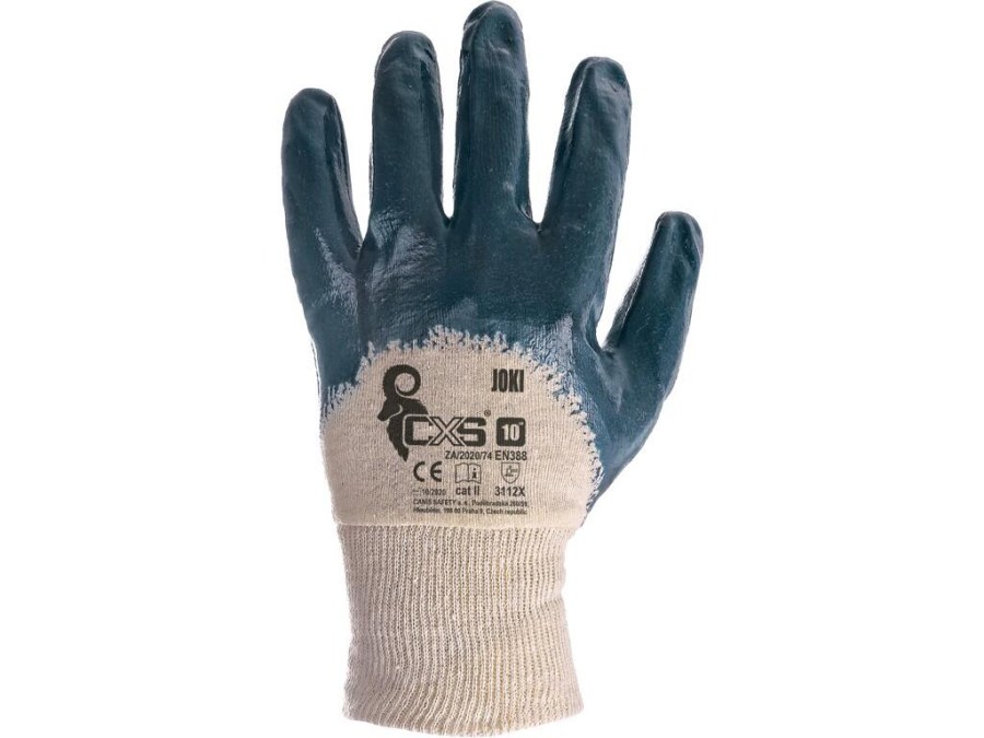 Rukavice JOKI vel. 9 bavlněné polomáčené v modrém nitrilu - Ochranné pomůcky, rukavice, oděvy Rukavice Pracovní