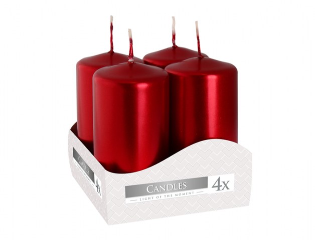 Svíčka adventní metalická lesklá d4x8cm červená (4ks) - Doplňky pro domácnost Svíčky, oleje