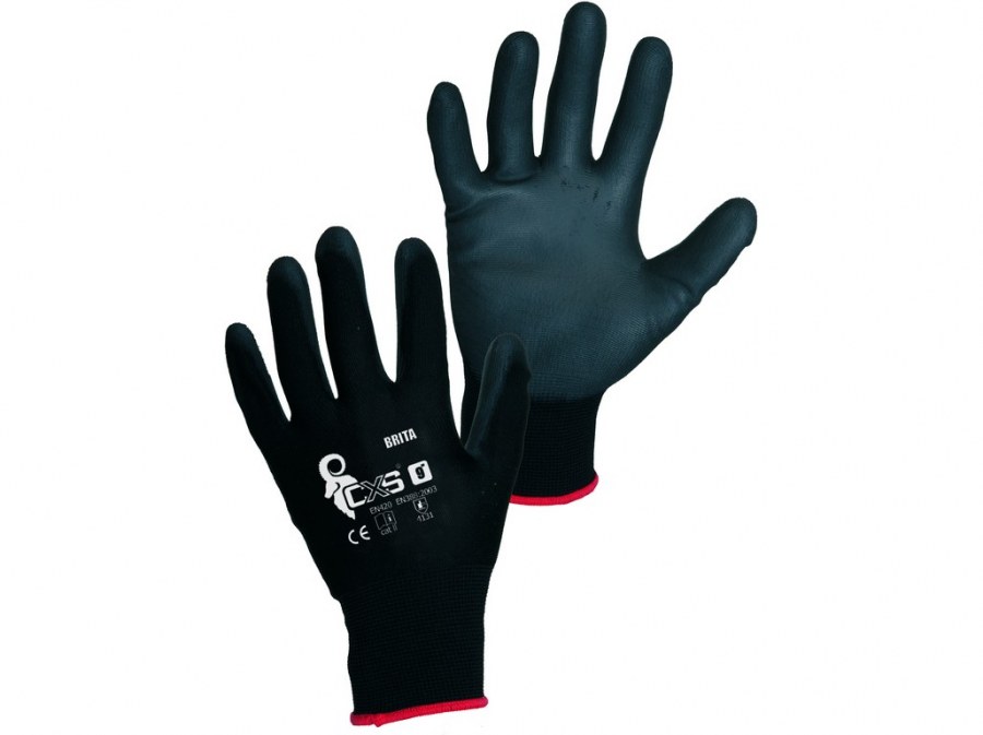 Rukavice BRITA BLACK vel.7-10 z nylonu máčené v PU černé - Ochranné pomůcky, rukavice, oděvy Rukavice Pracovní