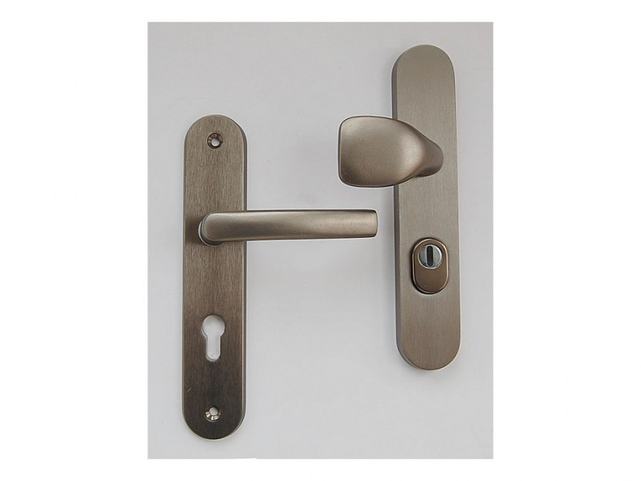 Kování bezpečnostní klika+klika A4/90 Al F9 s krytkou - Stavební výplně Dveře Zámky, kování, příslušenství Kování dveřní