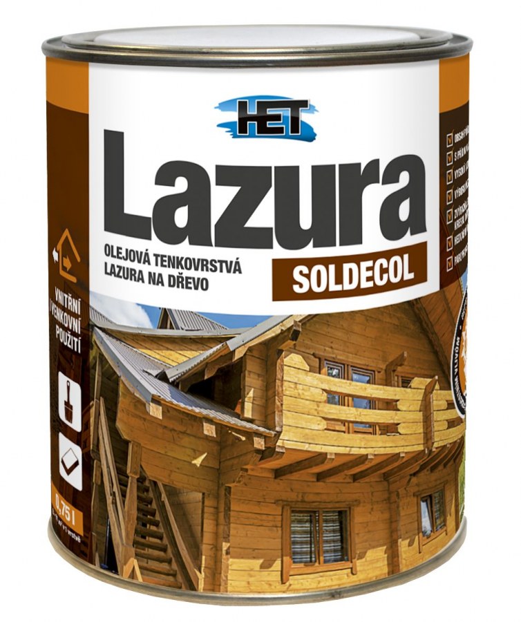 Lazura SOLDECOL 0,75l 32 palisandr HET - Barvy, laky a chemie Barvy, laky, spreje Nátěry na kov, dřevo Lazury