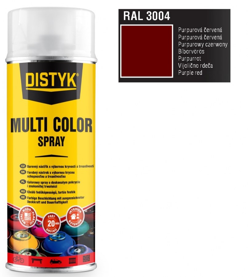 Barva multi color spray DISTYK 400ml RAL3004 purpurová červená - Barvy, laky a chemie Na dřevo a kov