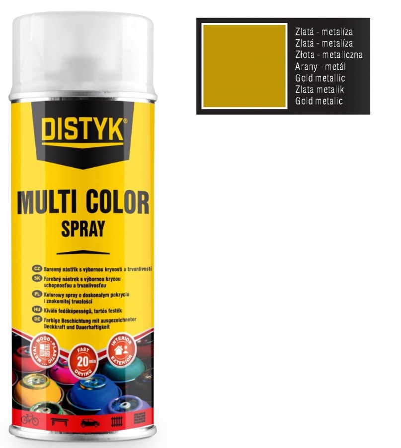 Barva multi color spray DISTYK 400ml RAL9182 zlatá metalíza - Barvy, laky a chemie Na dřevo a kov