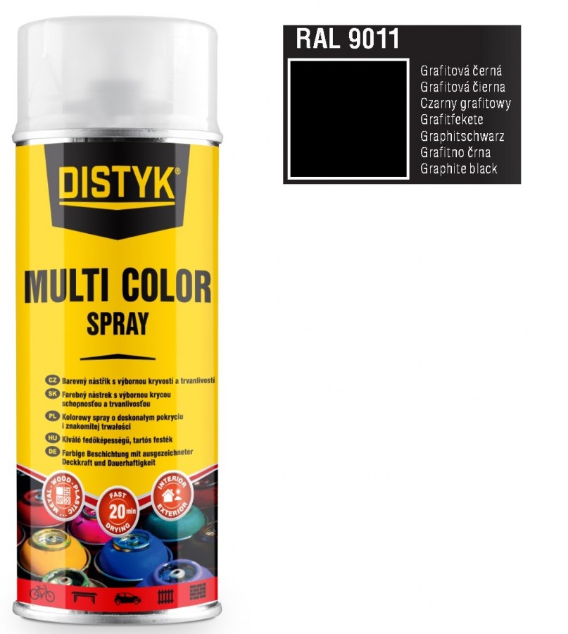 Barva multi color spray DISTYK 400ml RAL9011 grafitová černá - Barvy, laky a chemie Na dřevo a kov