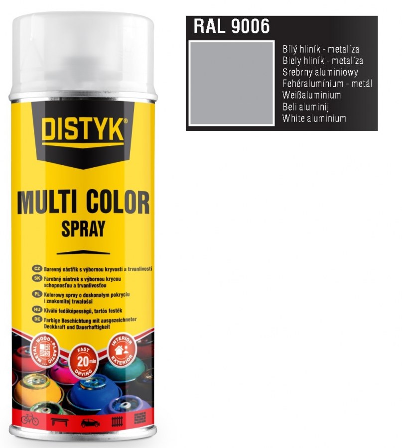 Barva multi color spray DISTYK 400ml RAL9006 bílý hliník - Barvy, laky a chemie Na dřevo a kov