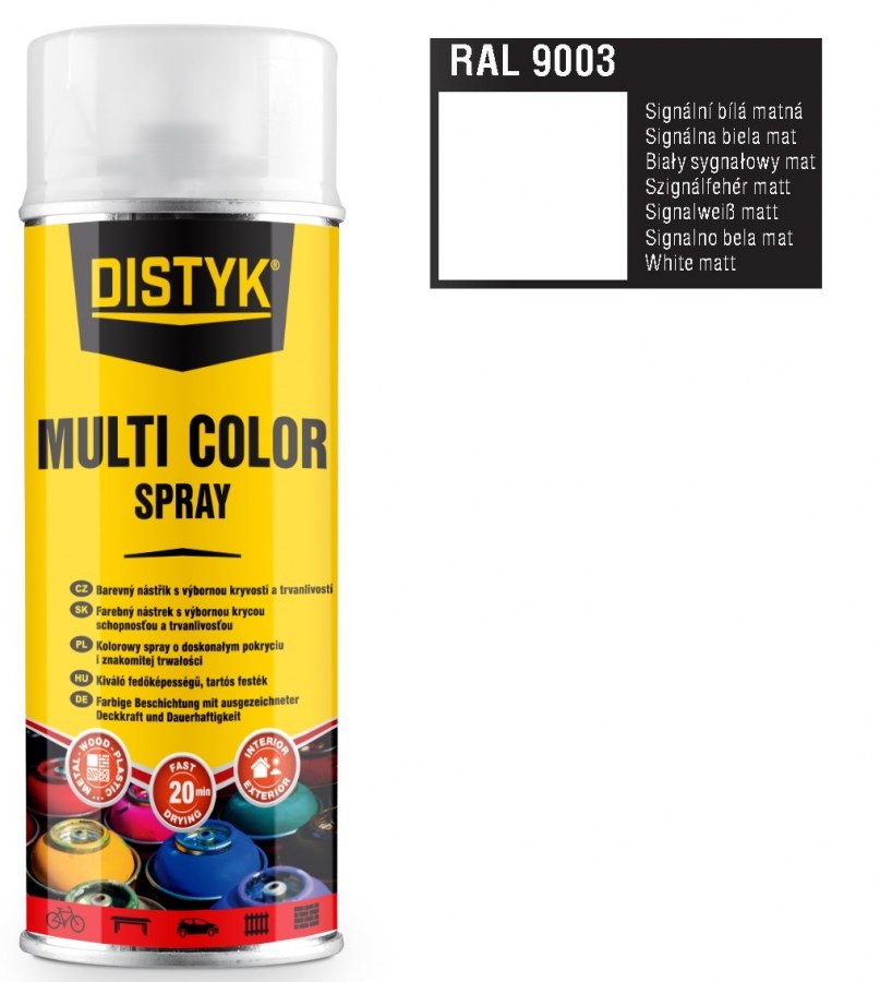 Barva multi color spray DISTYK 400ml RAL9003 signální bílá matná - Barvy, laky a chemie Na dřevo a kov