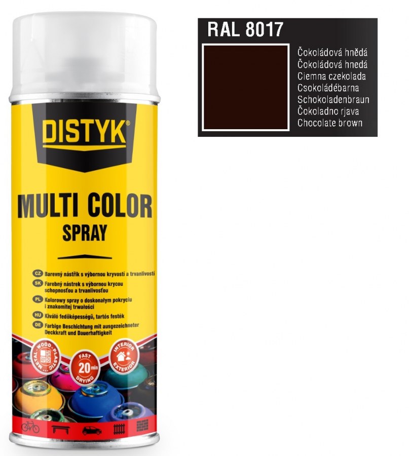 Barva multi color spray DISTYK 400ml RAL8017 čokoládová hnědá - Barvy, laky a chemie Na dřevo a kov