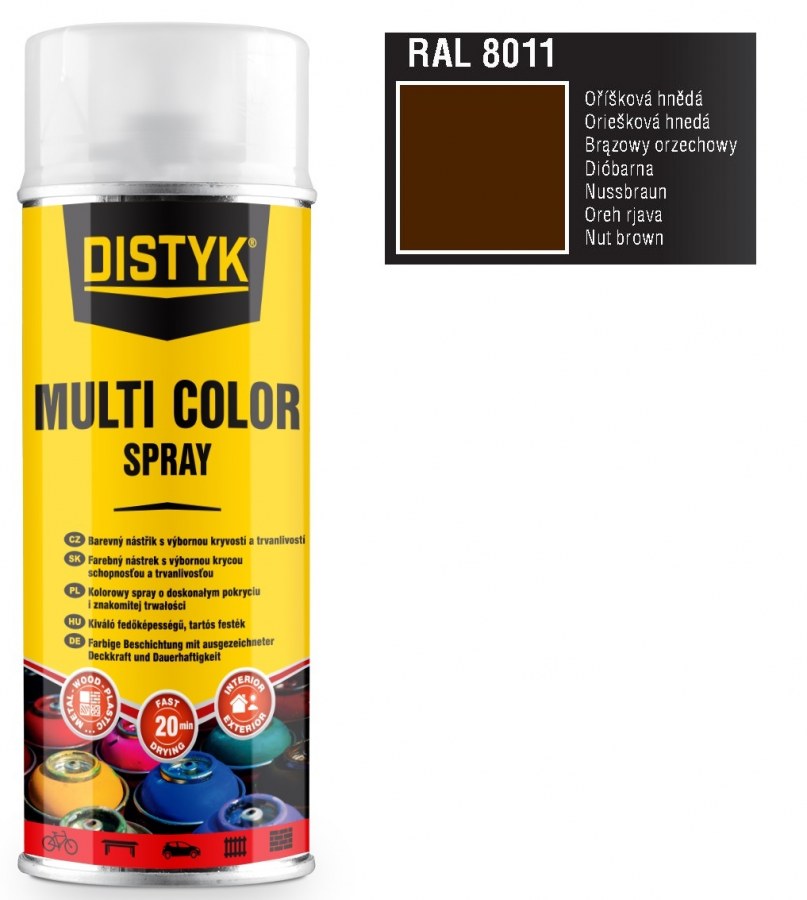 Barva multi color spray DISTYK 400ml RAL8011 oříšková hnědá - Barvy, laky a chemie Na dřevo a kov