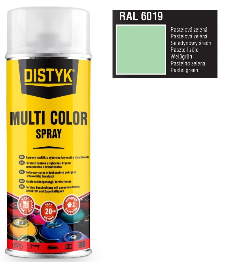 Barva multi color spray DISTYK 400ml RAL6019 pastelově zelená - Barvy, laky a chemie Na dřevo a kov