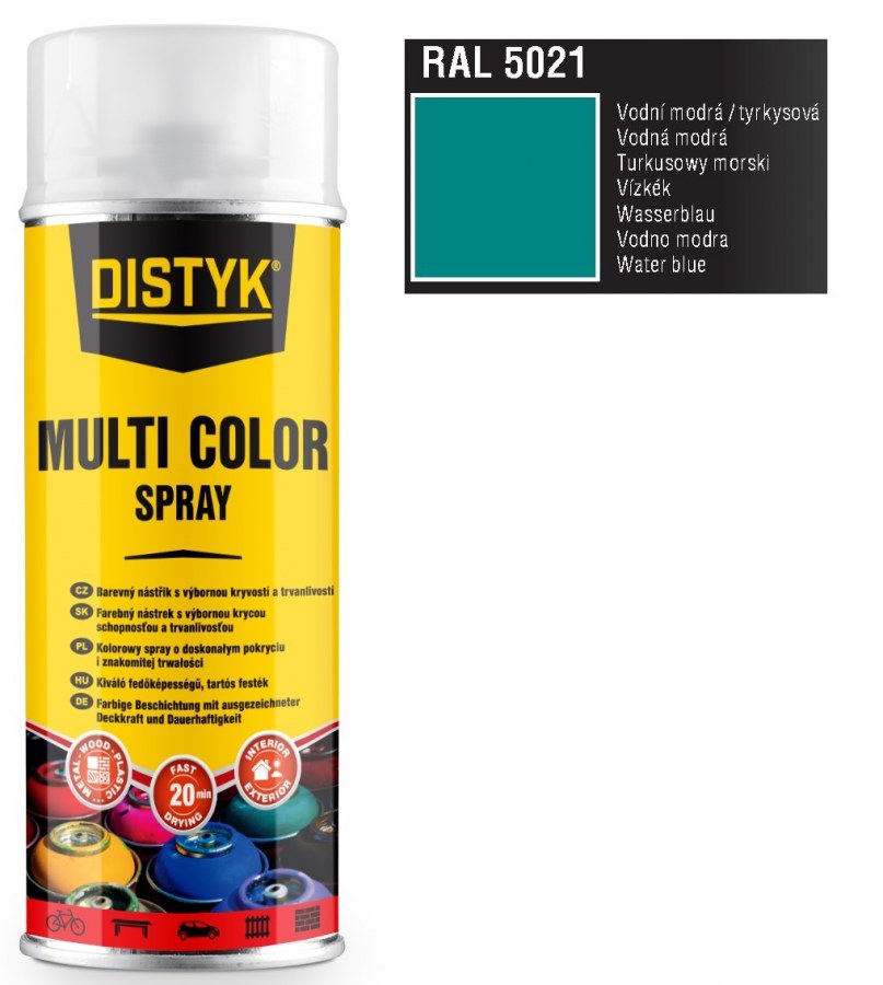 Barva multi color spray DISTYK 400ml RAL5021 vodní modrá/tyrkysová - Barvy, laky a chemie Na dřevo a kov