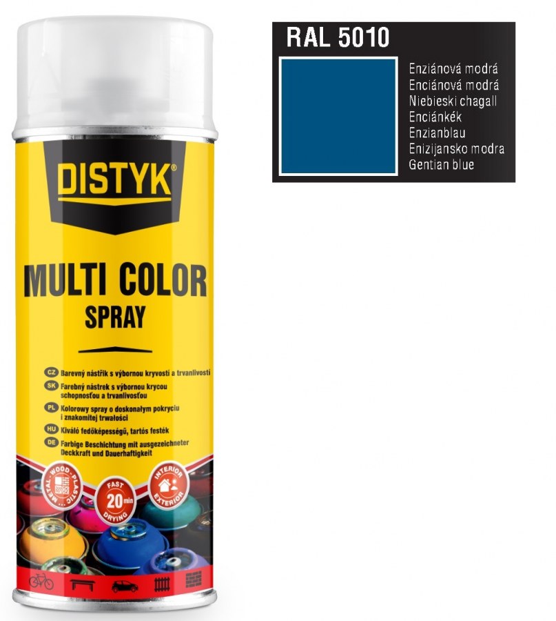 Barva multi color spray DISTYK 400ml RAL5010 enziánová modrá - Barvy, laky a chemie Na dřevo a kov