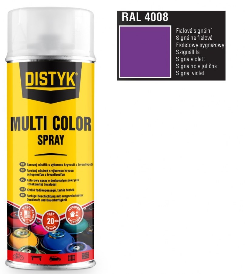 Barva multi color spray DISTYK 400ml RAL4008 fialová signální - Barvy, laky a chemie Na dřevo a kov
