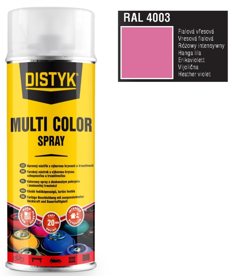 Barva multi color spray DISTYK 400ml RAL4003 fialová vřesová - Barvy, laky a chemie Na dřevo a kov