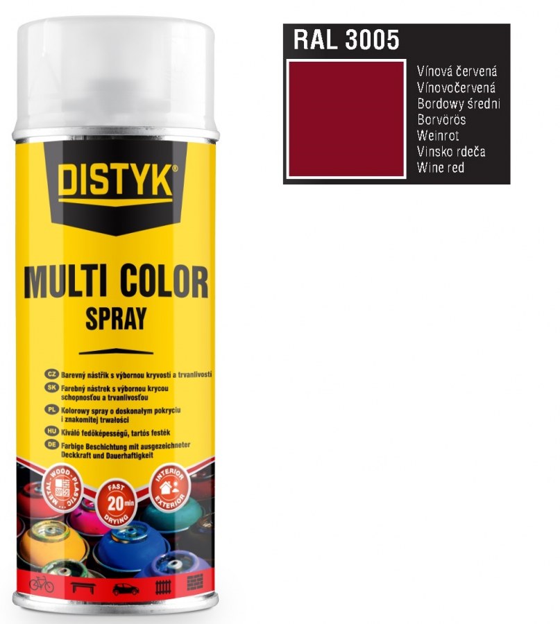 Barva multi color spray DISTYK 400ml RAL3005 vínově červená - Barvy, laky a chemie Na dřevo a kov