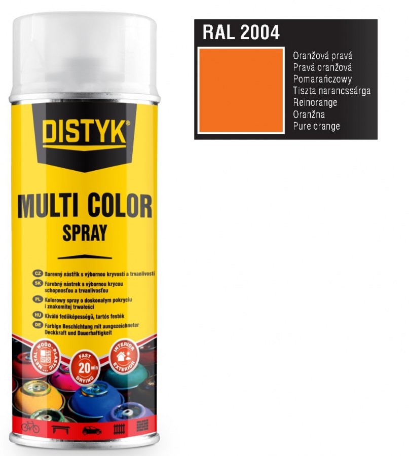 Barva multi color spray DISTYK 400ml RAL2004 oranžová pravá DEN BRAVEN - Barvy, laky a chemie Barvy, laky, spreje Spreje Barva ve spreji