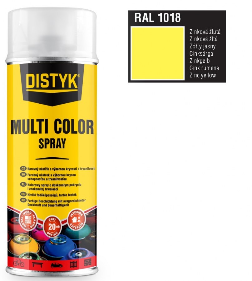 Barva multi color spray DISTYK 400ml RAL1018 zinková žlutá - Barvy, laky a chemie Na dřevo a kov