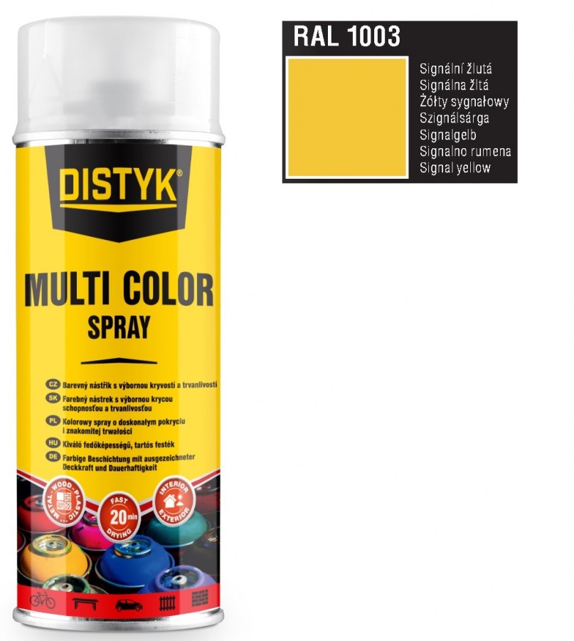 Barva multi color spray DISTYK 400ml RAL1003 signálně žlutá