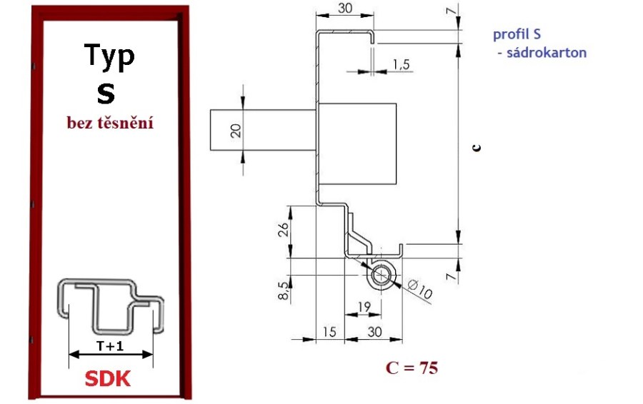 Zárubeň SH 80/7,5P (sádrokarton) - Stavební výplně Zárubně Ocelové Sádrokarton