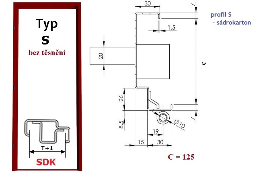 Zárubeň SH 60/12,5P (sádrokarton) - Stavební výplně Zárubně Ocelové Sádrokarton