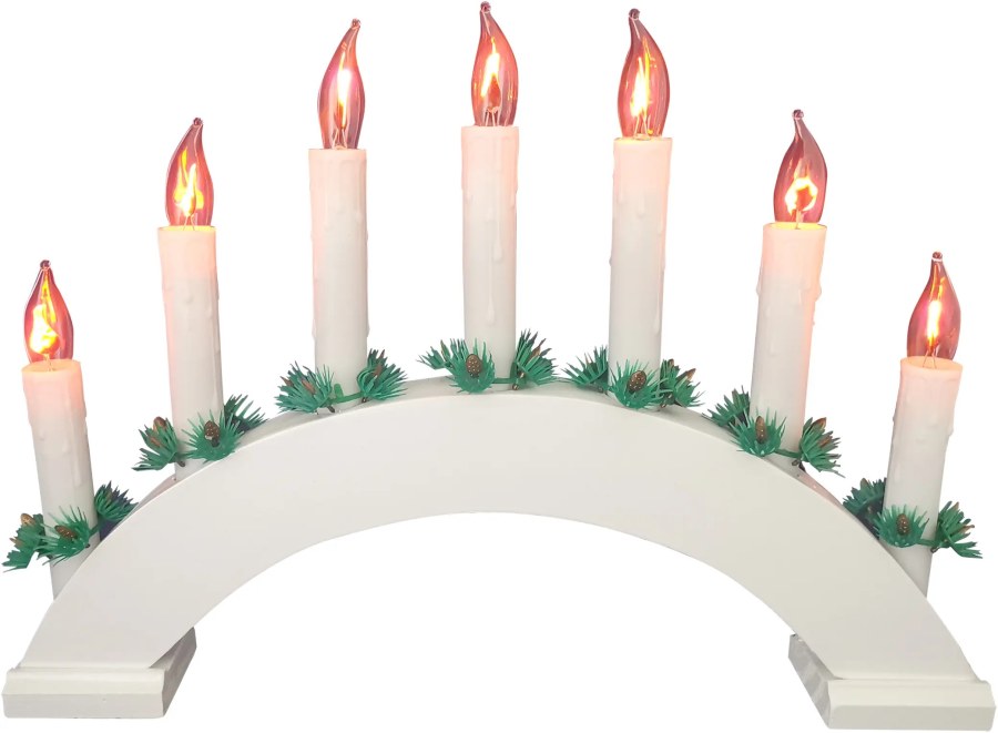 Svícen vánoční el. 7 svíček PLAMEN oblouk bílý - Doplňky pro domácnost Dekorace