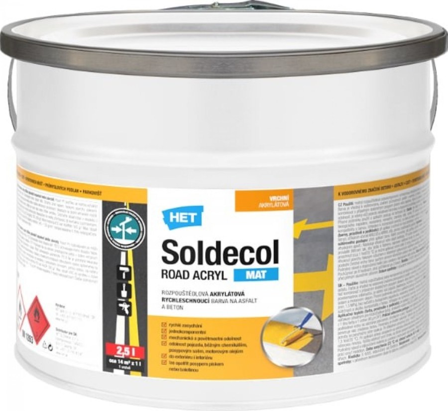 Acryl MAT SOLDECOL ROAD 2,5l žlutý 0620 HET - Barvy, laky a chemie Barvy, laky, spreje Nátěry na beton