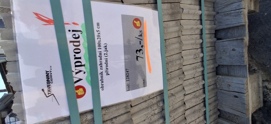 Výprodej - obrubník zahradní 100x20x5 cm přírodní (2.jakost) - Výprodejové zboží Betonové výrobky