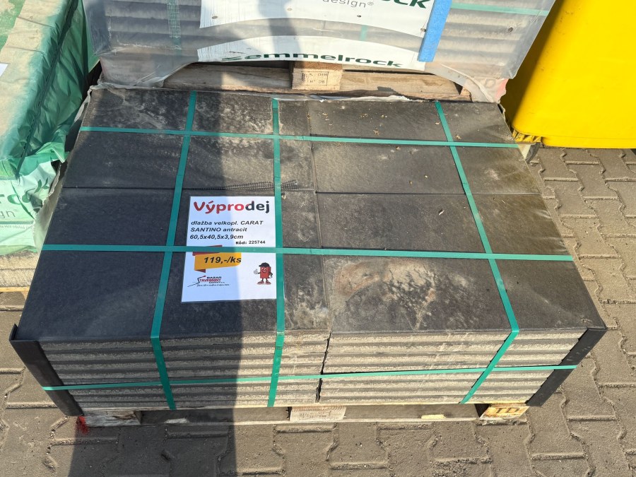 Výprodej - dlažba velkopl. CARAT SANTINO antracit 60,5x40,5x3,9cm zal.na paletu 2868 - Výprodejové zboží Betonové dlažby