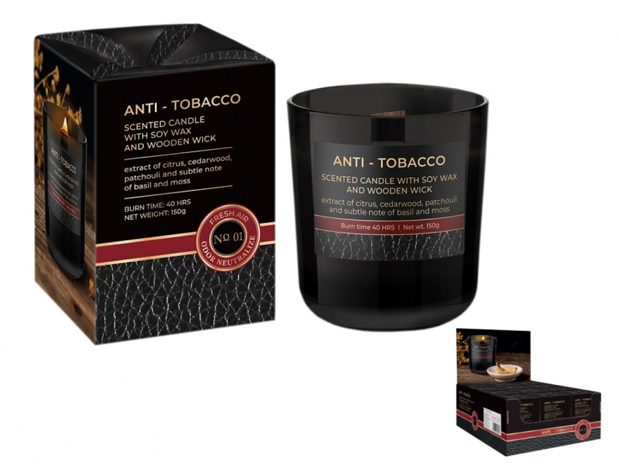 Svíčka ANTI TOBACCO 150g 94178hn Svíčka ANTI TOBACCO 150g 94178hn - Doplňky pro domácnost Svíčky, oleje