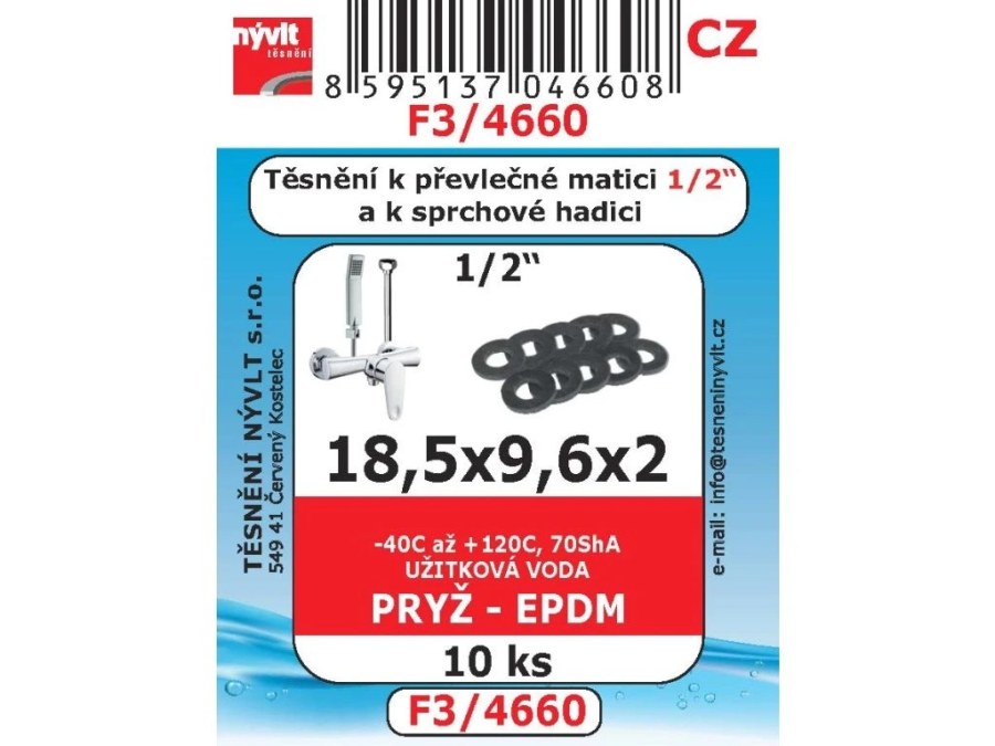 Těsnění 1/2" 9,6x18,5x2 do převl.matic pryž F3/4660 - Sanita Těsnění, pásky Těsnění