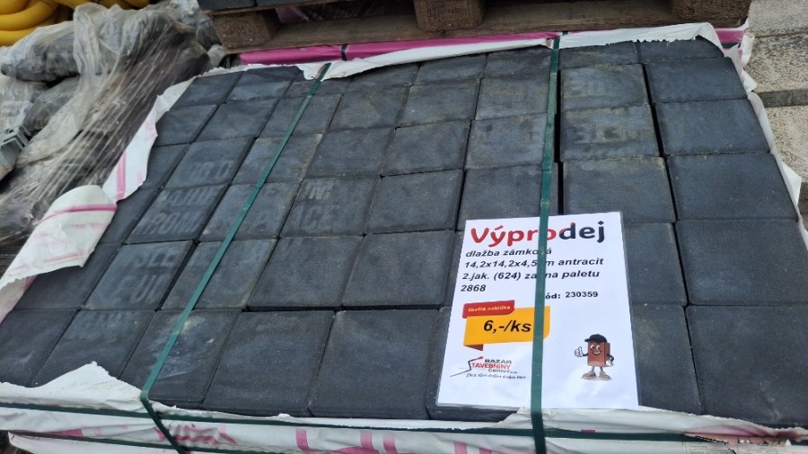 Výprodej - dlažba zámková 14,2x14,2x4,5cm antracit 2.jak. (624) zal.na paletu 2868 Výprodej - dlažba zámková 14,2x14,2x4,5cm antracit 2.jak. (624) zal.na paletu 2868 - Výprodejové zboží Betonové dlažby