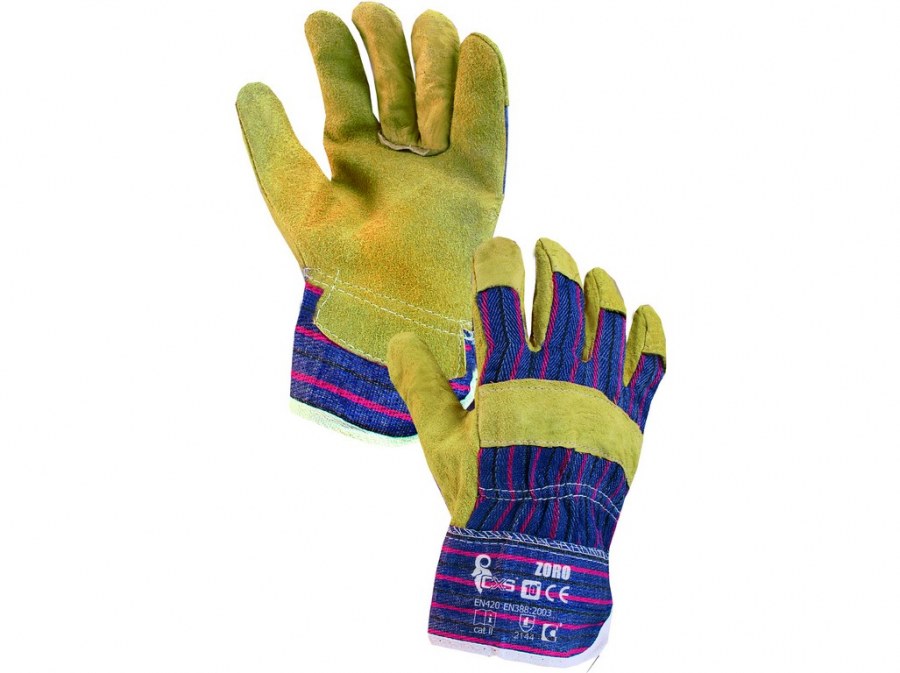 Rukavice ZORO vel.10 ze žluté hovězí štípenky - Ochranné pomůcky, rukavice, oděvy Rukavice Pracovní