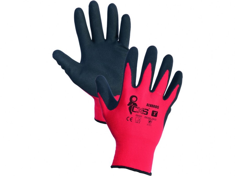 Rukavice ALVAROS máčené v nitrilu,červeno-černé vel.10 - Ochranné pomůcky, rukavice, oděvy Rukavice Pracovní