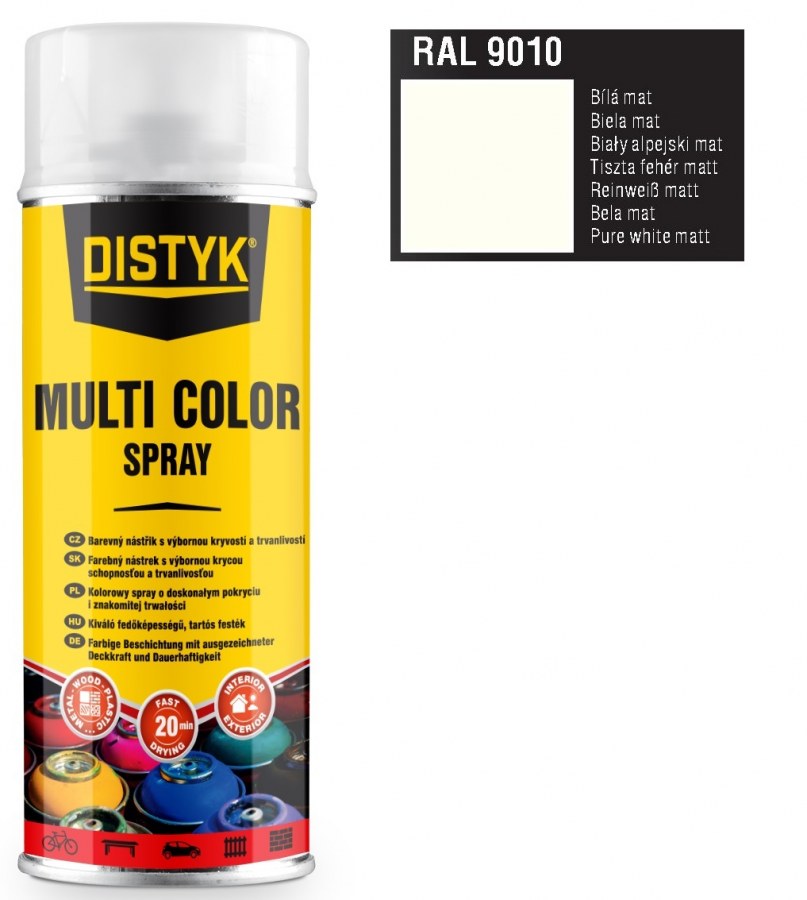 Barva Multi color spray 400ml RAL9010 Bílá matná- DISTYK - Barvy, laky a chemie Barvy, laky, spreje Spreje Barva ve spreji