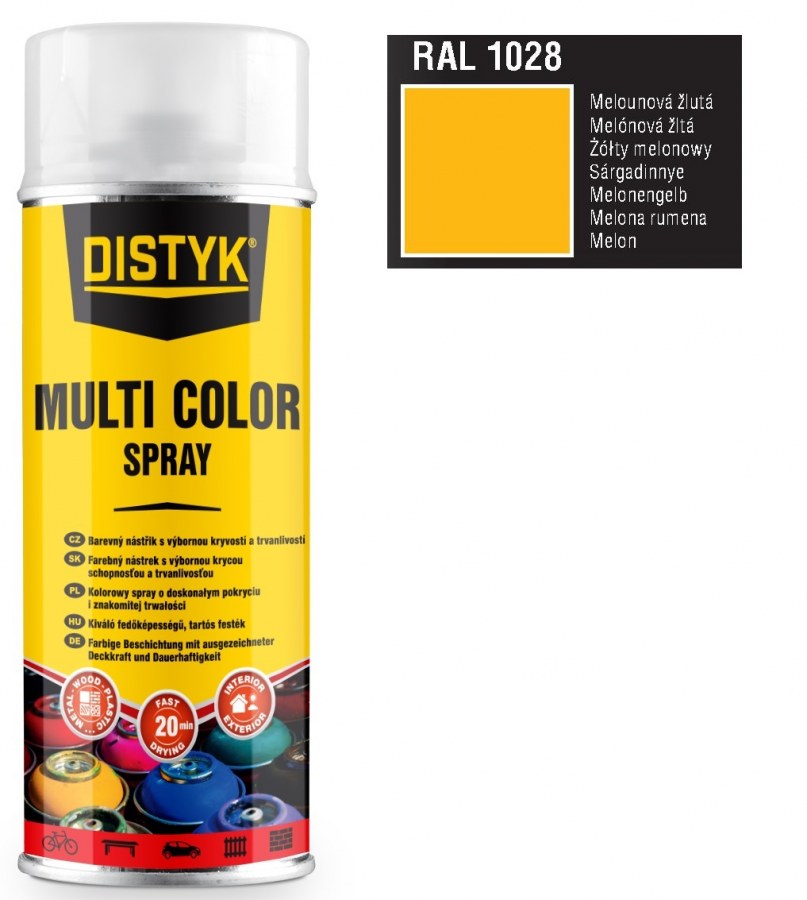 Barva multi color spray DISTYK 400ml RAL1028 melounová žlutá - Barvy, laky a chemie Na dřevo a kov