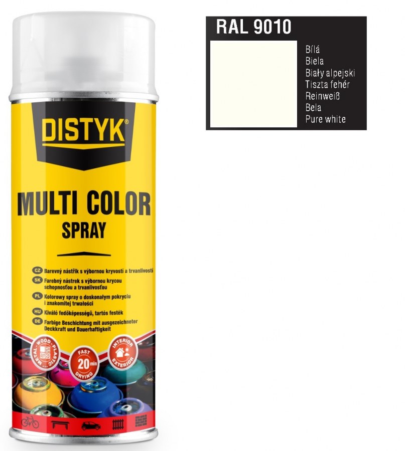 Barva multi color spray DISTYK 400ml RAL9010 bílá 