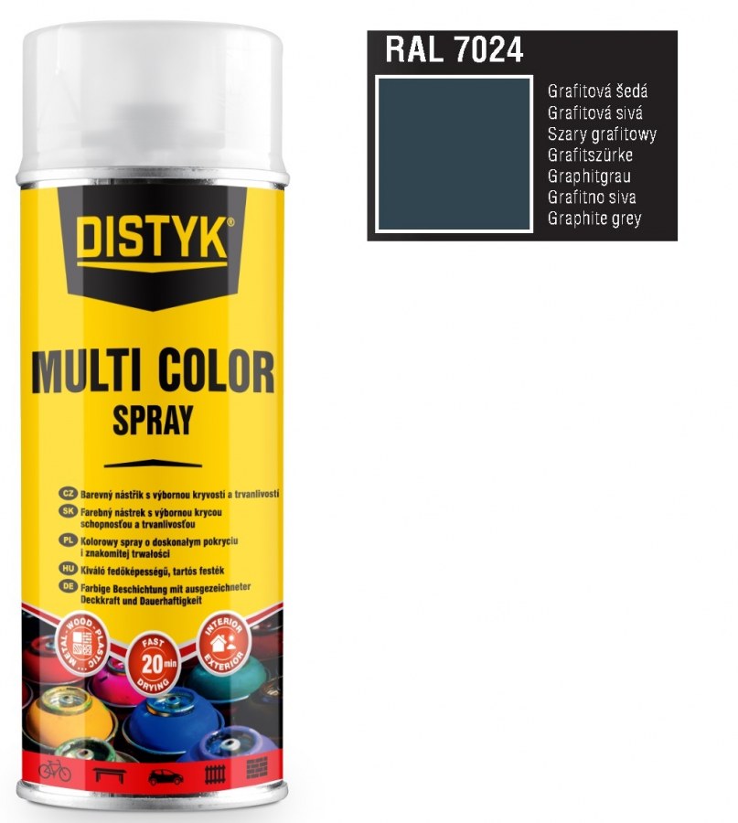 Barva multi color spray DISTYK 400ml RAL7024 grafitová šedá - Barvy, laky a chemie Barvy, laky, spreje Spreje Barva ve spreji