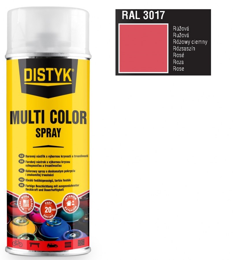 Barva multi color spray DISTYK 400ml RAL3017 růžová - Barvy, laky a chemie Na dřevo a kov