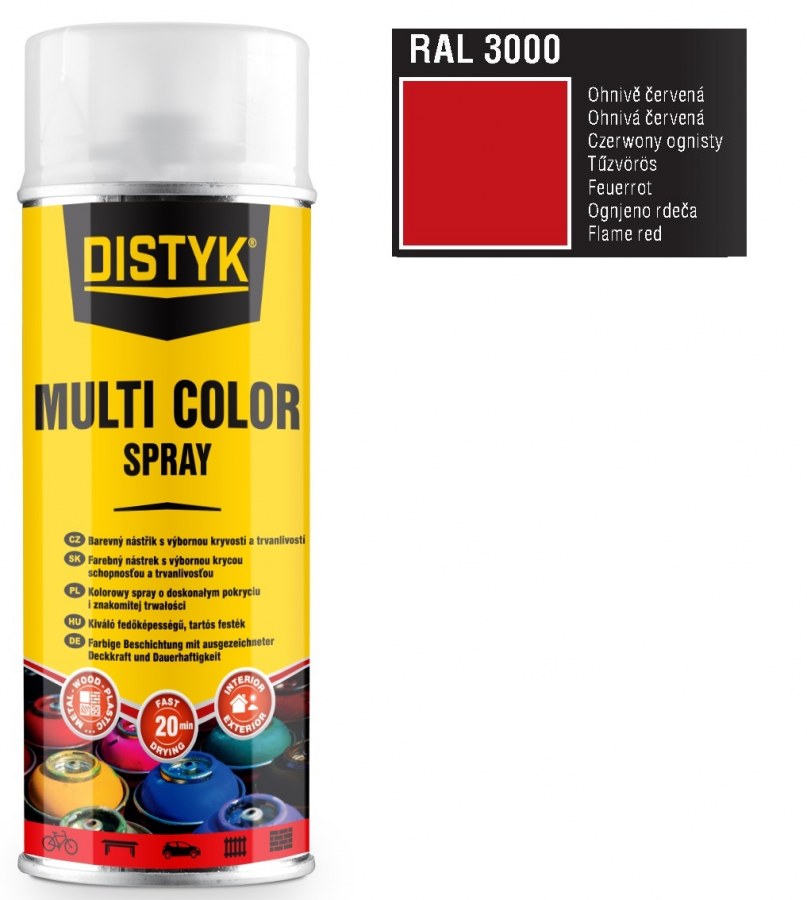Barva multi color spray DISTYK 400ml RAL3000 ohnivě červená - Barvy, laky a chemie Barvy, laky, spreje Spreje Barva ve spreji