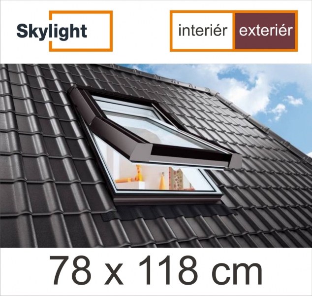 Okno střešní SKYLIGHT PREMIUM 78 X 118 cm  barva hnědá /bílá RAL 8019